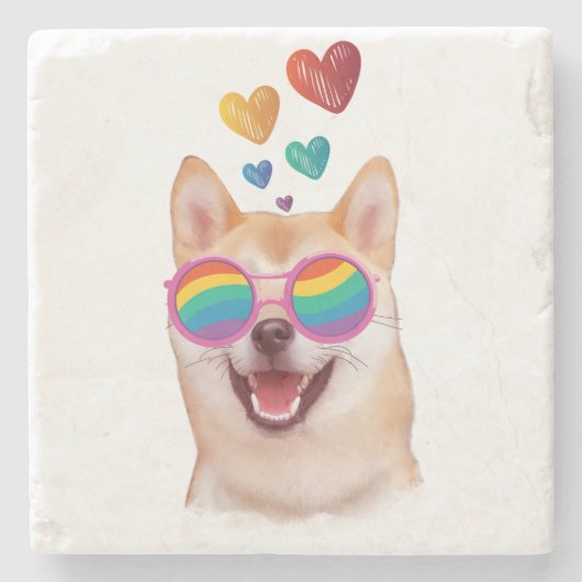 柴犬ドッグとハートバレンタインデー ストーンコースター (正面)
