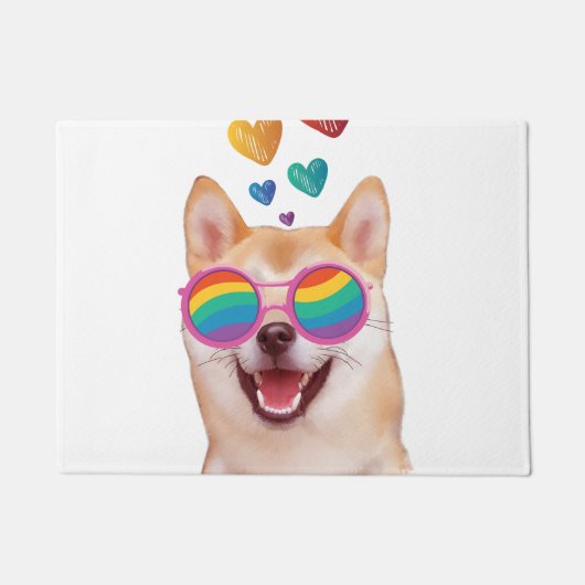 柴犬ドッグとハートバレンタインデー ドアマット (正面)