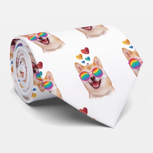 柴犬ドッグとハートバレンタインデー ネクタイ (ロール)