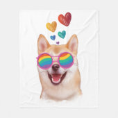 柴犬ドッグとハートバレンタインデー フリースブランケット (正面)