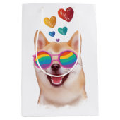 柴犬ドッグとハートバレンタインデー ミディアムペーパーバッグ (正面)