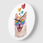 柴犬ドッグとハートバレンタインデー ラージ壁時計 (傾斜)