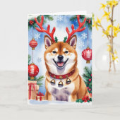 柴犬ドッグのクリスマスグリーティングカード カード (黄色い花)