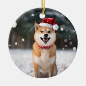 柴犬ドッグのクリスマス記念品 セラミックオーナメント (正面)