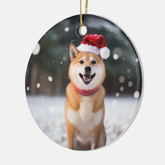柴犬ドッグのクリスマス記念品 セラミックオーナメント (左)