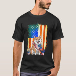 柴犬ドッグアメリカ国旗の愛犬家7月4日 Tシャツ