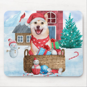 柴犬ドッグインスノークリスマスドッグ マウスパッド
