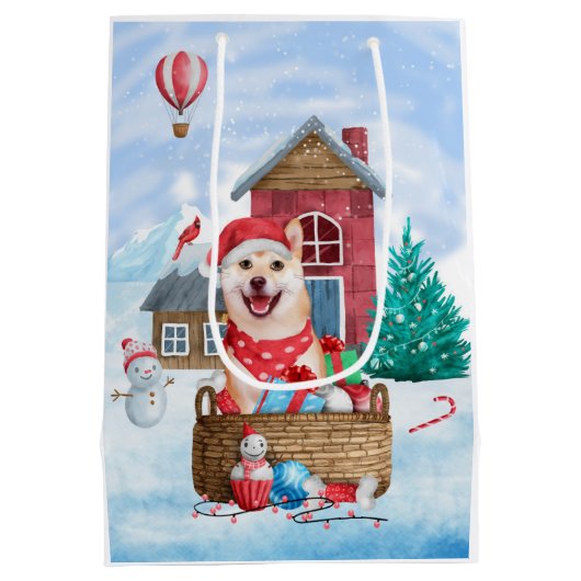 柴犬ドッグインスノークリスマスドッグ ミディアムペーパーバッグ (裏面)