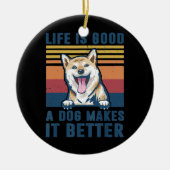 柴犬ドッグギフトおもしろい柴犬ドッグパパママ セラミックオーナメント (正面)