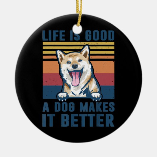 柴犬ドッグギフトおもしろい柴犬ドッグパパママ セラミックオーナメント (正面)