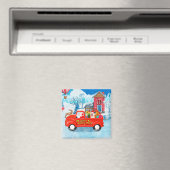 柴犬ドッグクリスマスデリバリートラック雪 マグネット (インサイチュ (食洗機))