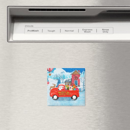 柴犬ドッグクリスマスデリバリートラック雪 マグネット (インサイチュ (食洗機))