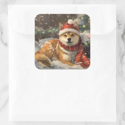 柴犬ドッグクリスマスフェスティバル スクエアシール (バッグ)