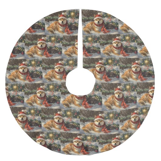 柴犬ドッグクリスマスフェスティバル ブラッシュドポリエステルツリースカート (正面)