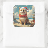 柴犬ドッグクリスマスヴィンテージビーチ スクエアシール (バッグ)