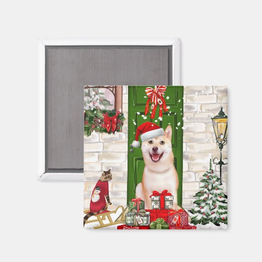 柴犬ドッグクリスマス マグネット (正面/裏面)