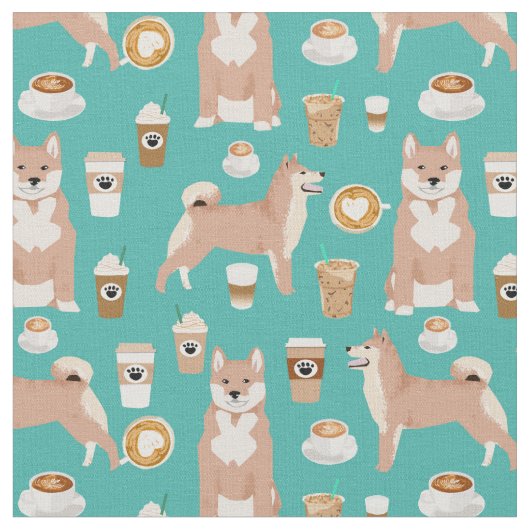 柴犬ドッグコーヒーターコイズ ファブリック (クローズアップ)