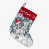 柴犬ドッグサンタハットブルーウィンタースノーフレーク スモールクリスマスストッキング (正面 (吊り時))