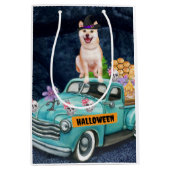 柴犬ドッグハロウィーントラック怖い夜 ミディアムペーパーバッグ (正面)