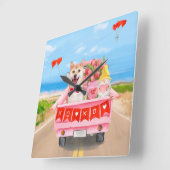 柴犬ドッグバレンタインデートラックハート スクエア壁時計 (傾斜)