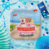 柴犬ドッグバレンタインデートラックハート ペーパープレート (パーティー)