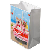 柴犬ドッグバレンタインデートラックハート ミディアムペーパーバッグ (裏面アングル)