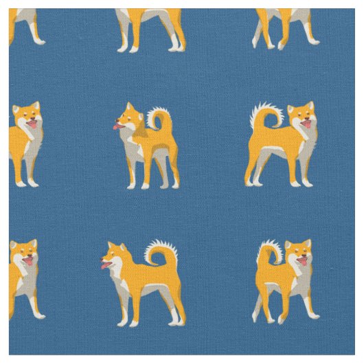 柴犬ドッグパタクラシックーン青 ファブリック (クローズアップ)