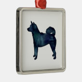 柴犬ドッグブラックウォーターカラーシルエット メタルオーナメント (右)