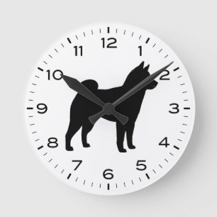 柴犬ドッグブリードシルエット ラウンド壁時計