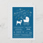 柴犬ドッグベビーシャワーボーイブルー 招待状 (正面/裏面)