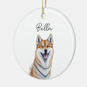 柴犬ドッグペット名前をカスタムするホリデークリスマス セラミックオーナメント (左)