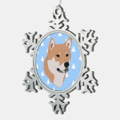 柴犬ドッグホワイトクリスマスツリーパターン スノーフレークピューターオーナメント (右)