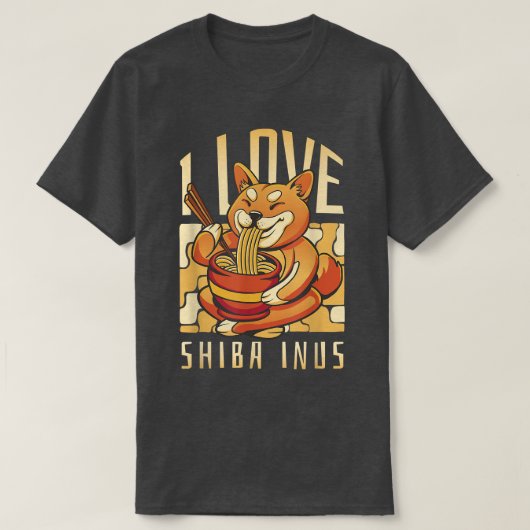 柴犬ドッグラーメンアニメ麺かわいい Tシャツ (デザイン正面)