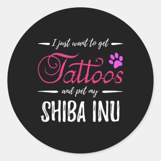柴犬ドッグ恋人タトゥーおもしろい犬ママのギフトアイディア ラウンドシール (正面)