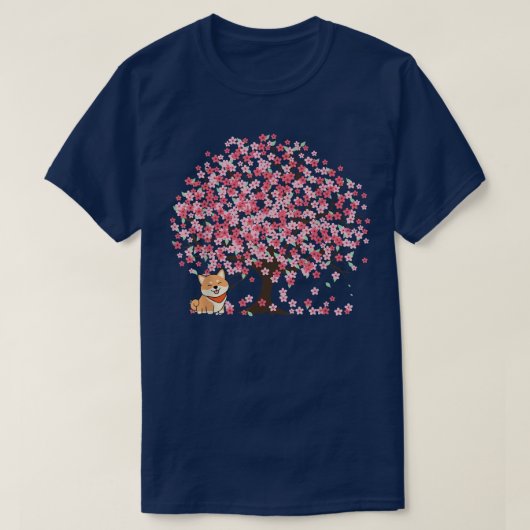 柴犬ドッグ日本のさくらんぼかわいいブロッサム桜 Tシャツ (デザイン正面)