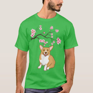 柴犬ドッグ日本のさくらんぼブロッサム桜フロー Tシャツ