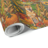 柴犬ドッグ秋の収穫感謝祭 ラッピングペーパー (ロールコーナー)