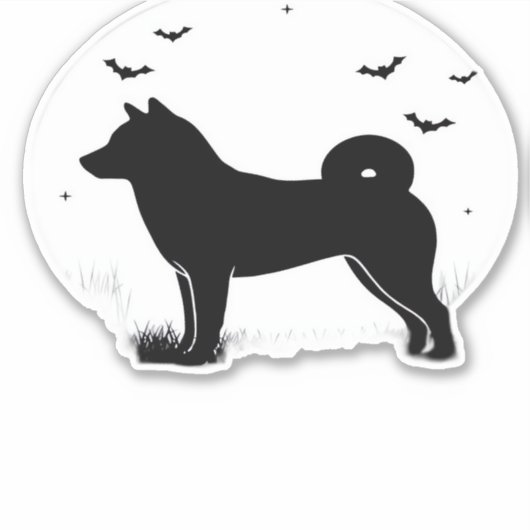 柴犬ドッグ – ハロウィンムーンシルエットオーバーサイズ シール (正面)