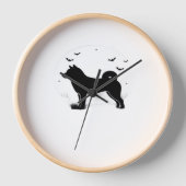 柴犬ドッグ – ハロウィンムーンシルエットオーバーサイズ 壁時計 (正面)