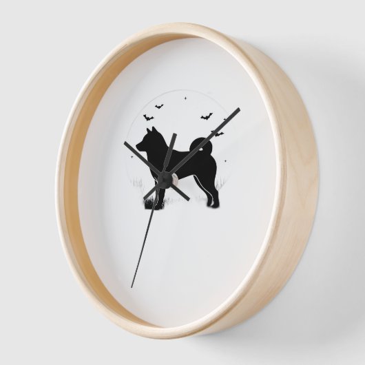 柴犬ドッグ – ハロウィンムーンシルエットオーバーサイズ 壁時計 (傾斜)