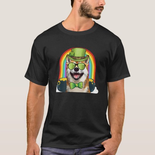 柴犬ドップレシャンおもしろいSt patricks day Tシャツ (正面)
