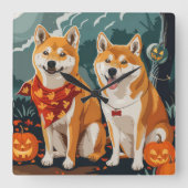 柴犬ハロウィンスプーキー スクエア壁時計 (正面)