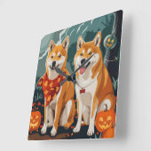 柴犬ハロウィンスプーキー スクエア壁時計 (傾斜)