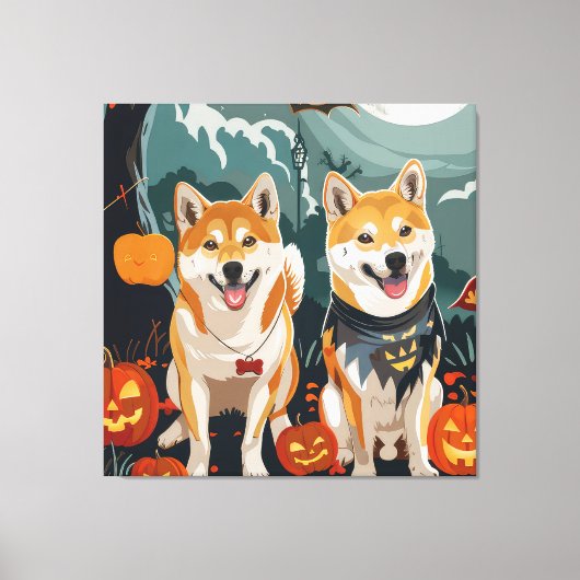 柴犬ハロウィン不気味 キャンバスプリント (正面)
