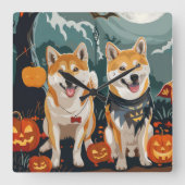 柴犬ハロウィン不気味 スクエア壁時計 (正面)