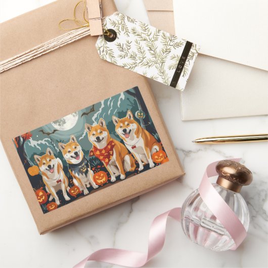 柴犬ハロウィン不気味 長方形シール (ギフト)