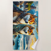 柴犬バイザショアデザインバイリッチアメンギル ビーチタオル (正面)