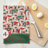 柴犬パターンモノグラムクリスマスドッグ キッチンタオル (四つ折り)