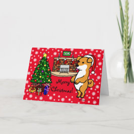 柴犬パピークリスマスサンタレッド シーズンカード