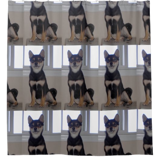 柴犬ブラックタンカップ シャワーカーテン (正面)